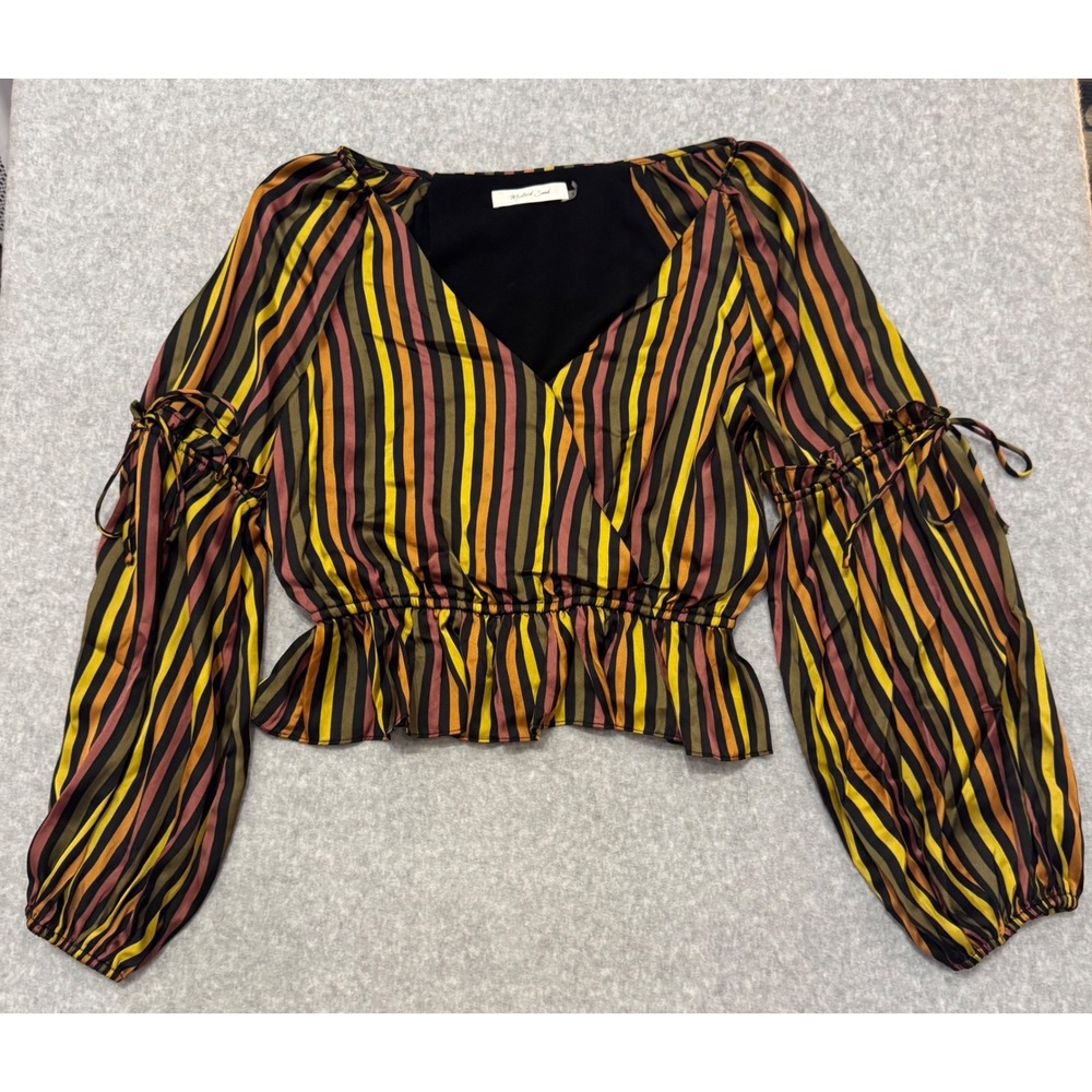 Mustard‎ Seed Striped Surplice Peplum Blouse Yellow Orange Small Fall